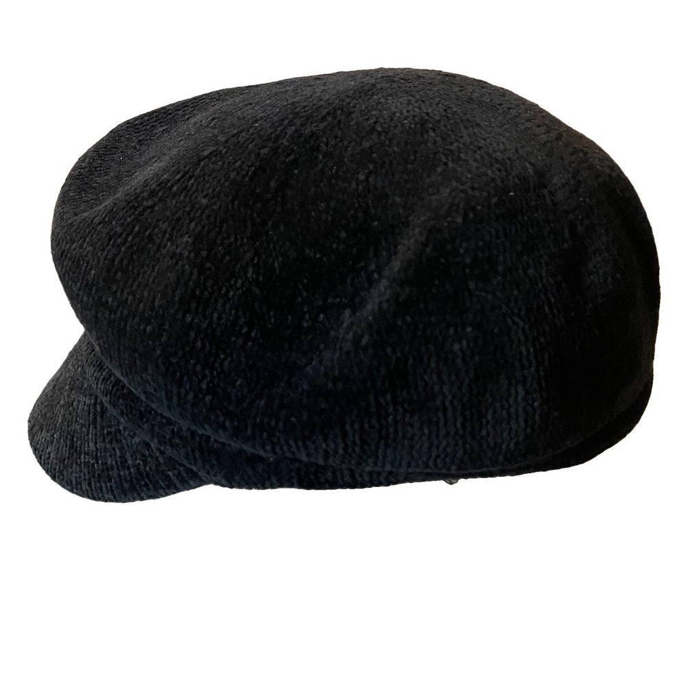 Y2K Black Knit Cabbie Newsboy Cap Hat OS Unisex Antisect Pin Modern Classic Goth